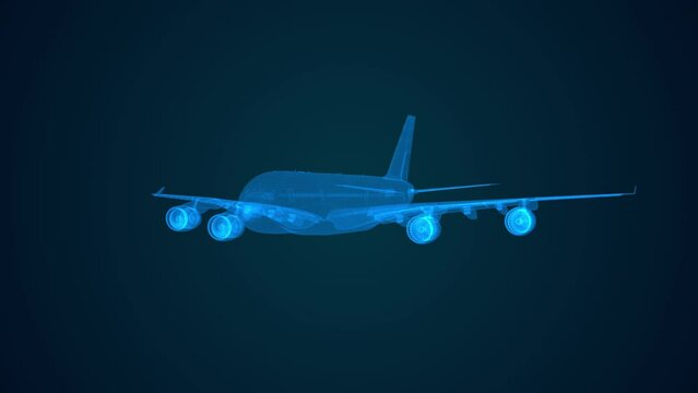 Airplane Hologram Video high tech image isolated on black background.