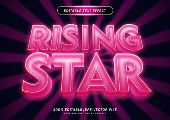 Rising star neon text effect. 3d text editable in neon style design