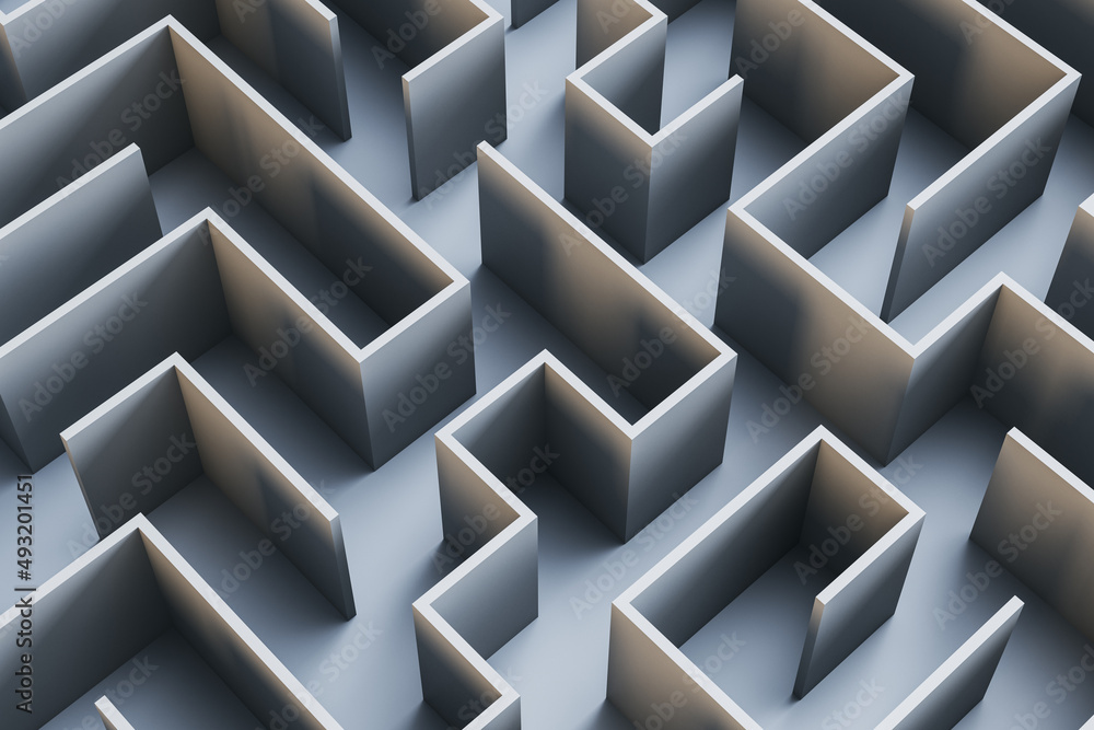Aufkleber creative gray maze backdrop. solution, way out and challenge concept. 3d rendering.