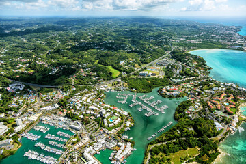 Aerial view of Marina Bas-du-Fort, Pointe-à-Pitre, Grande-Terre, Guadeloupe, Lesser Antilles, Caribbean. - obrazy, fototapety, plakaty