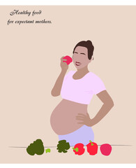 Abstract female portrait in boho chic style.Healthy food for expectant mothers.Can be used for web design,posters,drawings.in boho chic style.Healthy food for expectant mothers.Can be used for web des