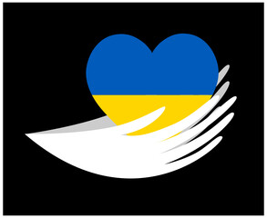 Ukraine National Europe Flag Heart Emblem With Hands Design Abstract Vector illustration