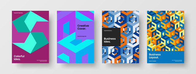Isolated presentation vector design layout collection. Modern mosaic hexagons corporate cover template bundle.