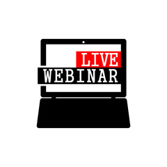 Live webinar sign. Laptop notebook computer screen icon isolated on white background