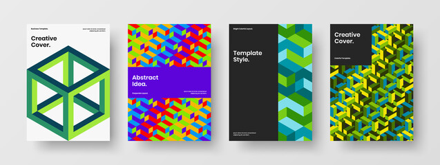 Isolated mosaic shapes poster template composition. Original corporate identity A4 design vector concept collection.