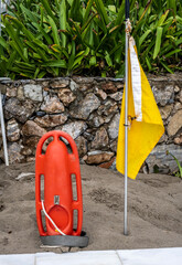 life-saving equipment on the sandy beach 