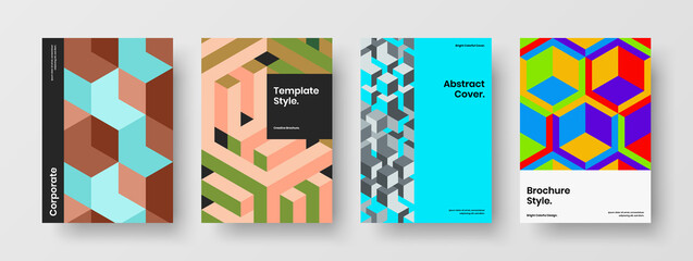 Amazing poster design vector concept bundle. Bright mosaic hexagons journal cover layout composition.