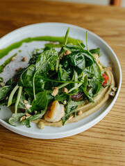 Image of portion of meal with meat and vegetables. Healthy portion of meal with pepper, lettuce, tomatoes and onion