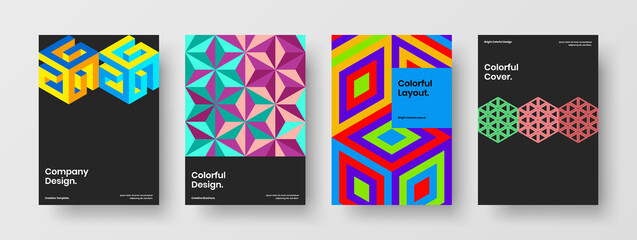Amazing geometric tiles poster layout composition. Isolated corporate identity A4 vector design illustration set.