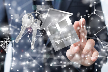 home choice Big data and artificial intelligence concept. Machine learning and cyber mind domination