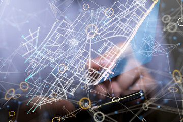 Neural network 3D illustration. Big data and cybersecurity