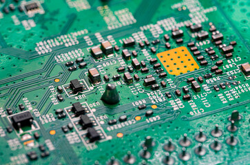 Obraz premium Macro Close up of printed wiring on PC circuit board.