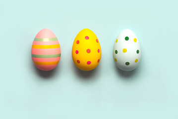 Fototapeta na wymiar Happy Easter. Top view of colored easter painted eggs