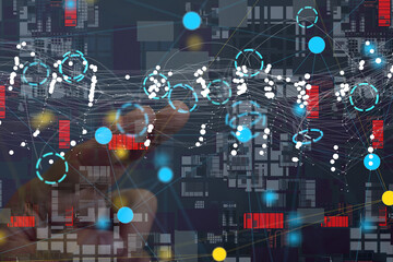 Global network. Blockchain. 3D illustration. Neural networks and artificial intelligence. Abstract
