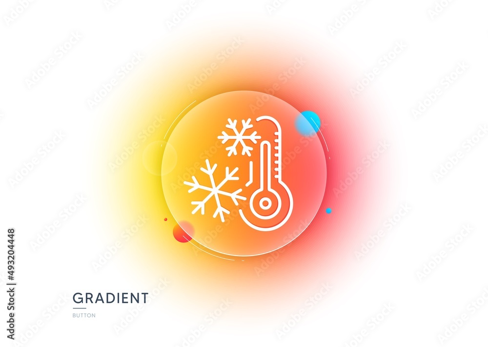 Poster freezing thermometer line icon. gradient blur button with glassmorphism. ac cold temperature sign. f