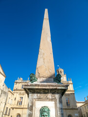 Fototapeta na wymiar Republic Square (Place de la République), Arles, Bouches-du-Rhône, Provence, France. Roman and Romanesque Monuments of Arles are UNESCO World Heritage
