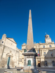 Fototapeta na wymiar Republic Square (Place de la République), Arles, Bouches-du-Rhône, Provence, France. Roman and Romanesque Monuments of Arles are UNESCO World Heritage