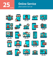 Online Service filled outline icon set. Vector and Illustration.