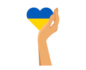 Ukraine Flag Emblem Heart With Hand Abstract Symbol National Europe Vector illustration Design