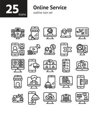 Online Service outline icon set. Vector and Illustration.