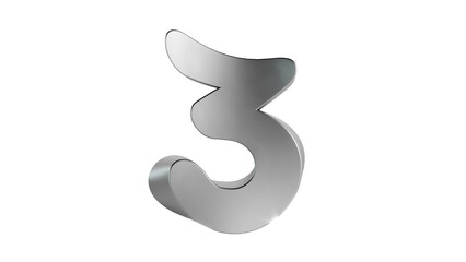 Silver metellic 3D font number 3, Premium 3d illustration.