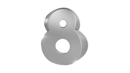 Silver metellic 3D font number 8, Premium 3d illustration.