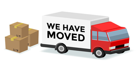 truck with boxes, we have moved, vector illustration 
