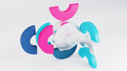 Abstract round shapes in different colors 3d render