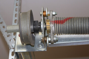 Springs tensioning the garage door mechanism,garage door mechanism with roller and cable and spring