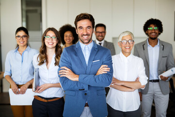 Success group of entrepreneurs and business people achieve goals. Business people success concept.