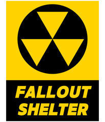 Fallout shelter, information sign with the nuclear symbol and text