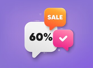 60 percent off sale tag. 3d bubble chat banner. Discount offer coupon. Discount offer price sign. Special offer symbol. Discount adhesive tag. Promo banner. Vector