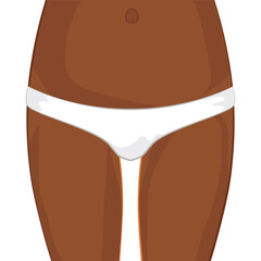 Dark-skinned thighs of a girl in white underpants. Belly and thighs. Vector illustration isolated on a white background for design and web.