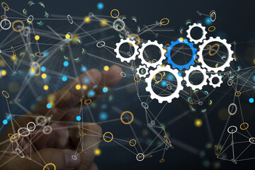 gear system data. Connecting lines and dots.Big data visualization