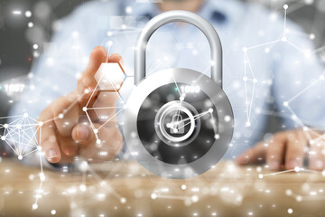 abstract lines with dots over dark background.