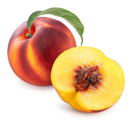 Yellow Peach isolated on white background, Fresh Yellow Peach on White Background With clipping path.