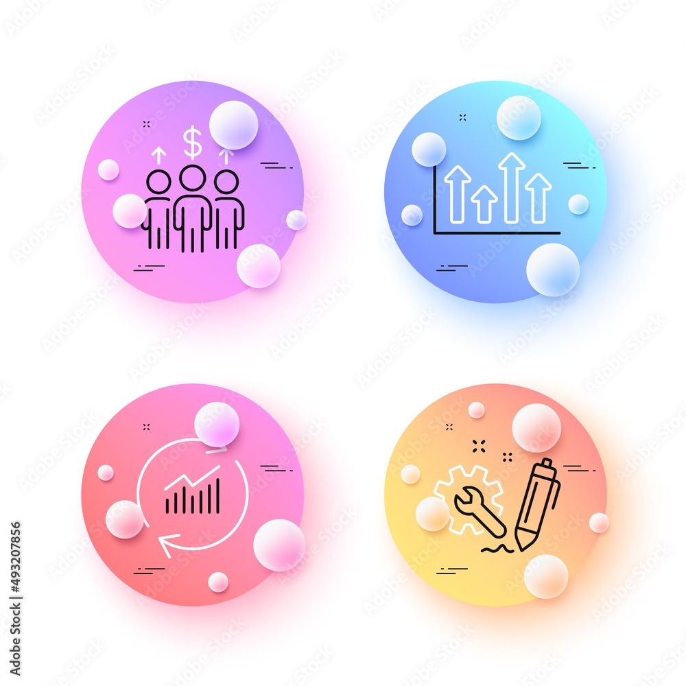 Aufkleber upper arrows, meeting and engineering minimal line icons. 3d spheres or balls buttons. update data i