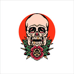skull and rose tattoo vector design