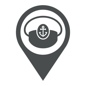 recommend clip art: Icono plano con silueta de sombrero de capitán de barco en puntero de posición color gris