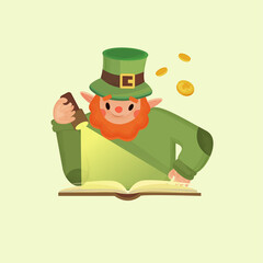 st patricks day leprechaun reading a book
