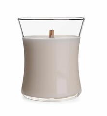 Aromatic candle in glass holder isolated on white