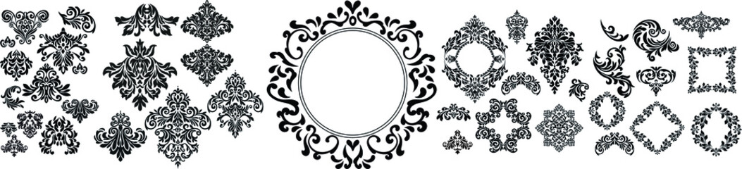 Set of Oriental vector damask patterns for greeting cards and wedding invitations. 
