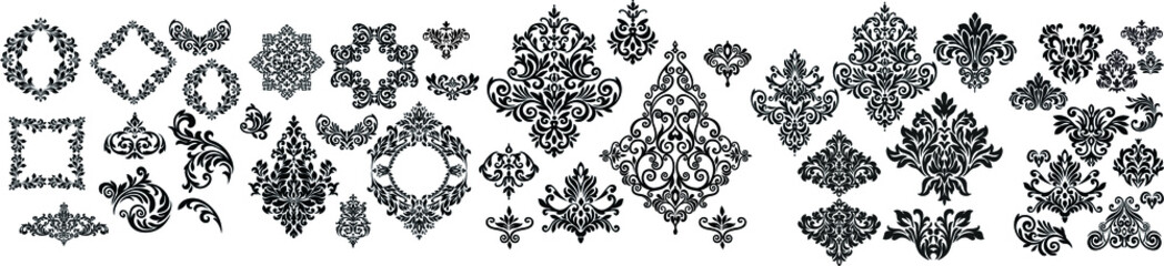 Set of Oriental vector damask patterns for greeting cards and wedding invitations. 