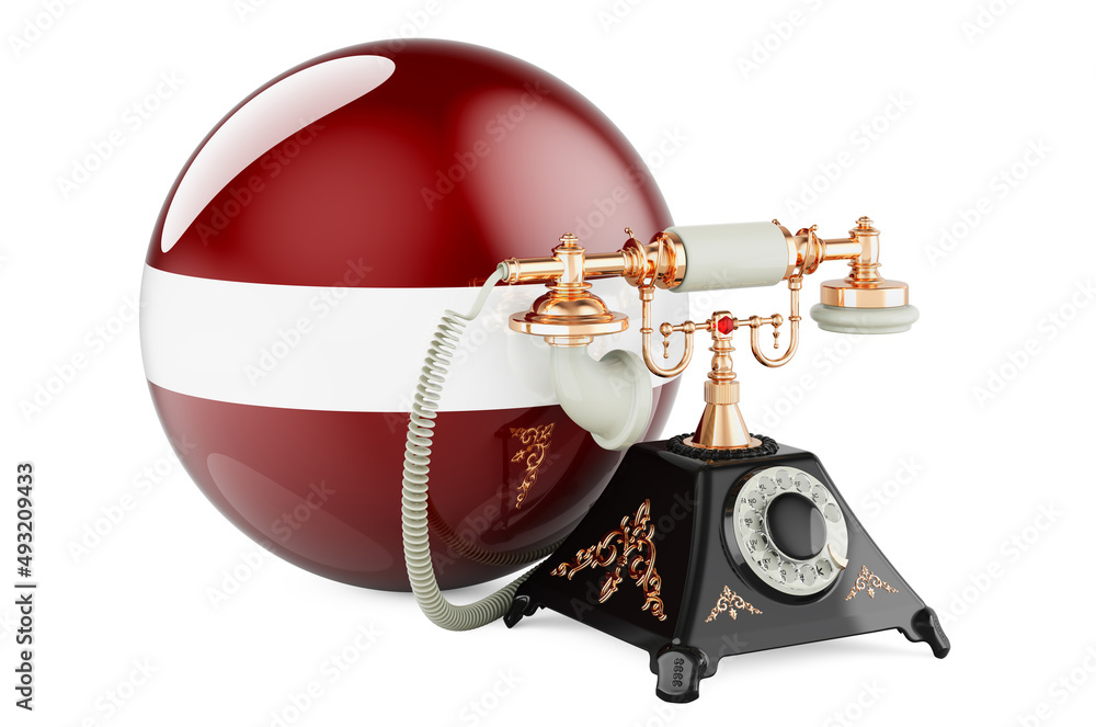 Poster phone with latvian flag. communication services in latvia, concept. 3d rendering