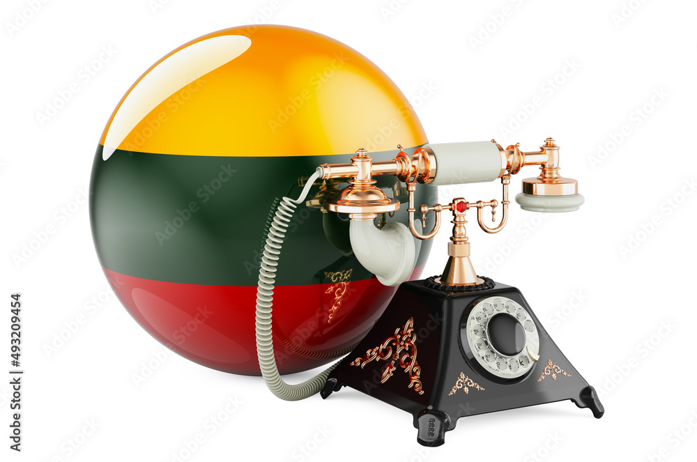 Poster phone with lithuanian flag. communication services in lithuania, concept. 3d rendering