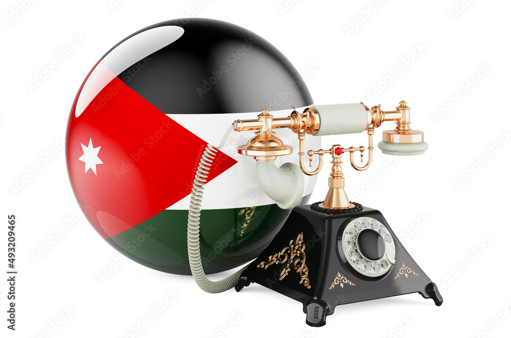 Poster phone with jordanian flag. communication services in jordan, concept. 3d rendering