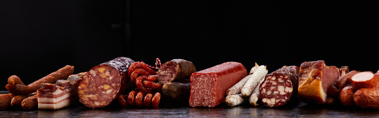 Various sausages with smoked lard