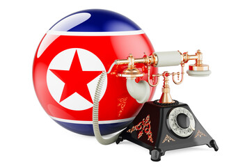 Phone with North Korean flag. Communication services in North Korea, concept. 3D rendering