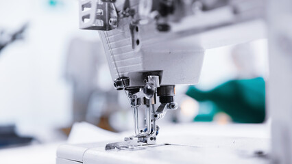 Banner photo industry interior of garment factory with sew machine