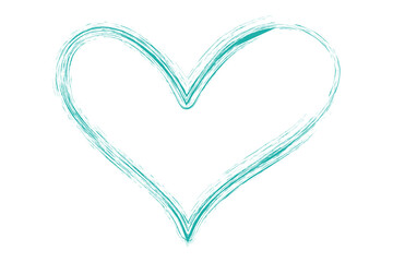 Heart contour vector. Turquoise hand drawn love icon isolated. Paint brush stroke heart icon. Hand drawn vector for love logo, heart symbol, doodle icon and Valentine's day. Painted grunge vector